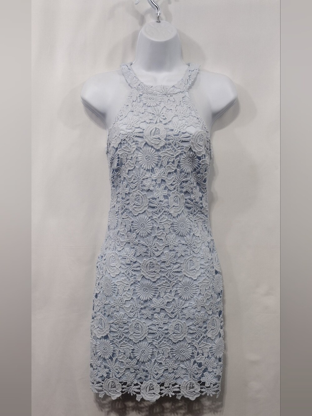 Lulus Lace Floral Halter Tank Top Womens XS Light Blue Fairy Princess Party
